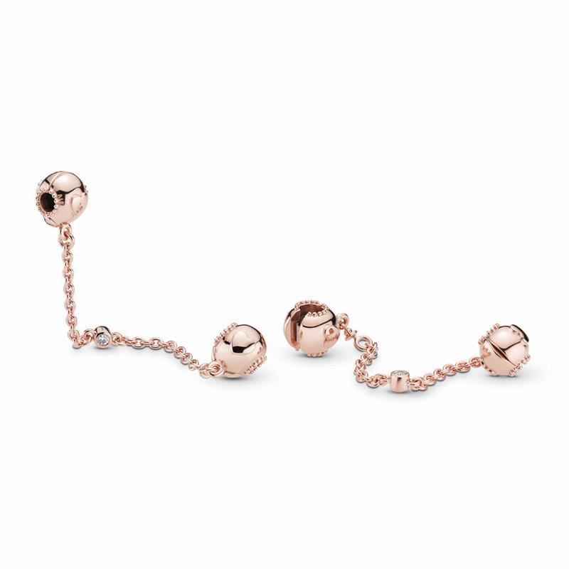 Pandora Rose™ Embossed Hearts Safety Chain - Pandora Rose/Silicone/Cubic Zirconia - Canada | AR7851F